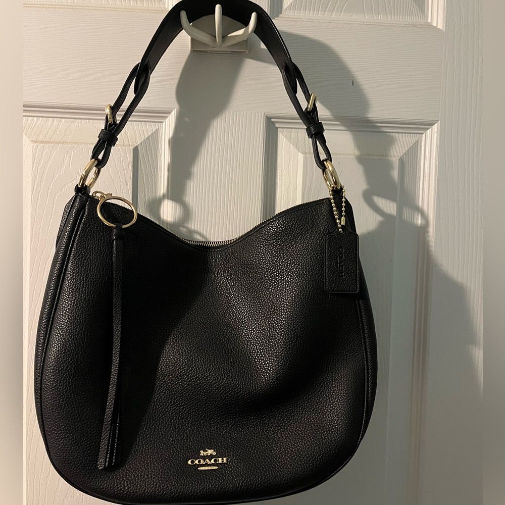 Coach Black Pebbled Leather Sutton Hobo Bag with Gold Hardware